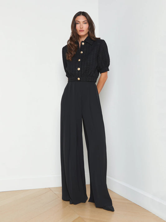 Nova Pleated Wide-Leg Pant Black