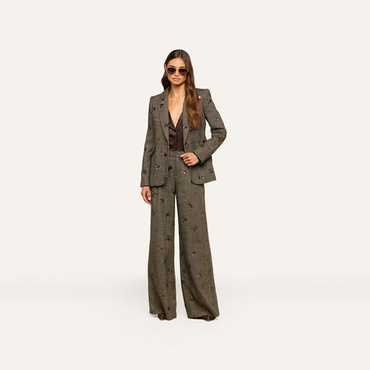Beige Herringbone Allanah Sequined Trouser