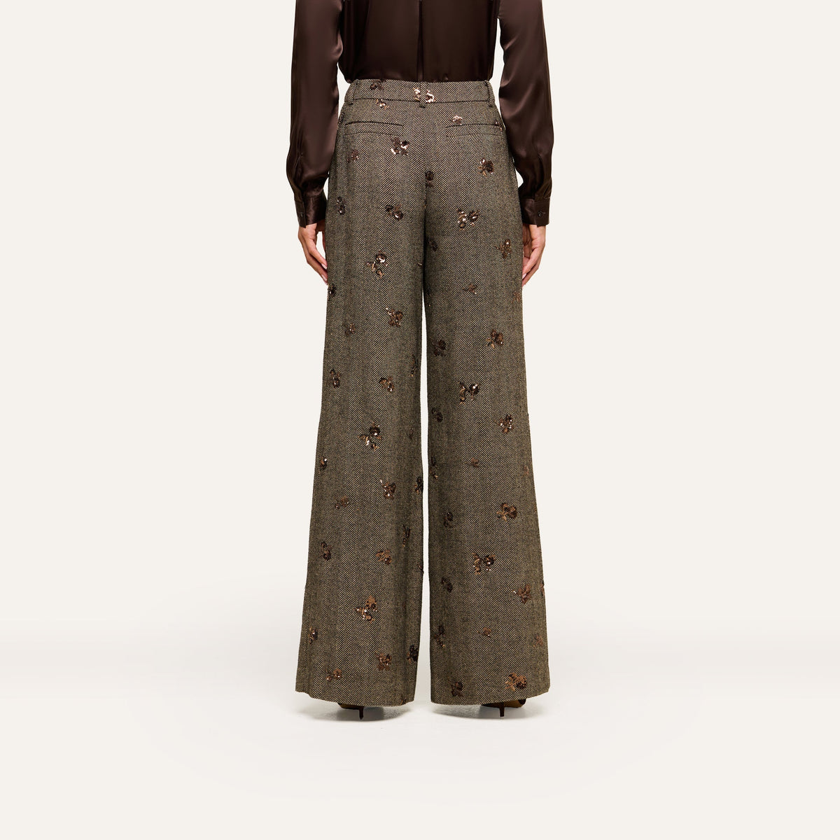 Beige Herringbone Allanah Sequined Trouser