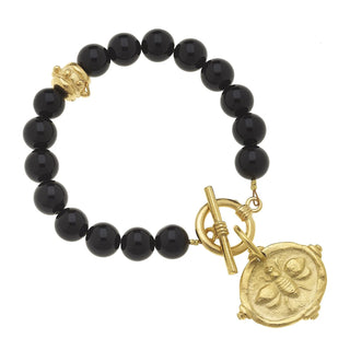 HANDCAST GOLD BEE INTAGLIO BLAX ONYX BRACELET
