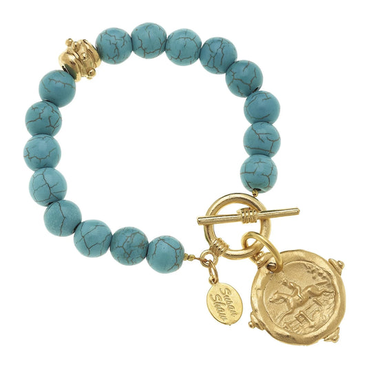 Equestrian Turquoise Stone Toggle Bracelet