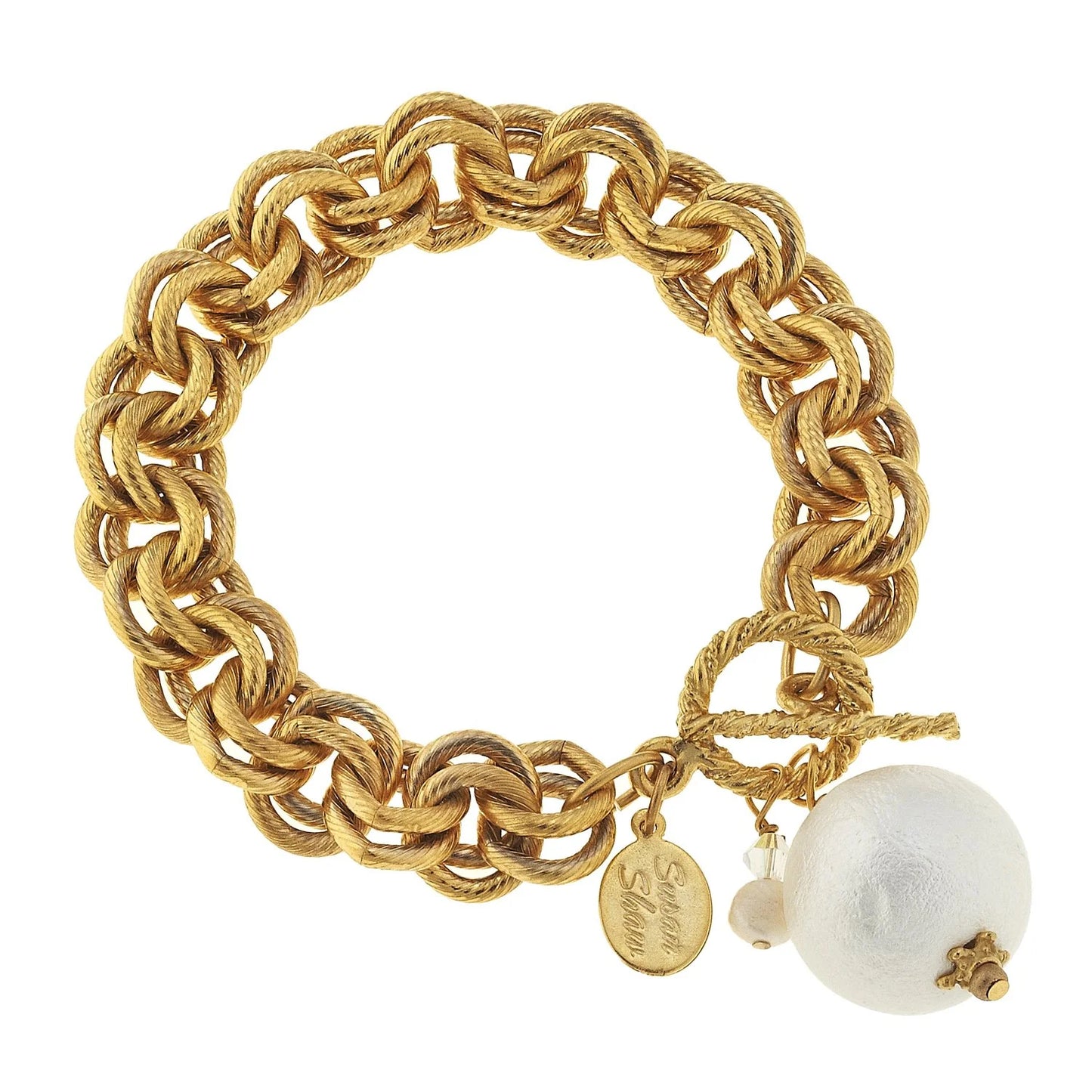 Gold Double Link Cotton Pearl Bracelet