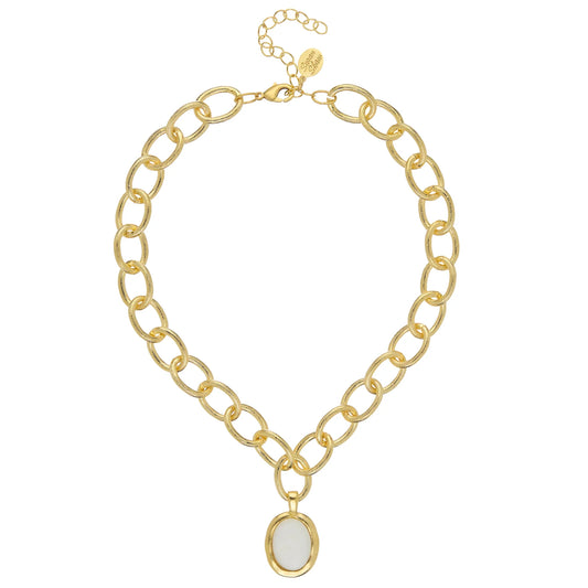 Caroline Loop Chain Necklace - White Agate