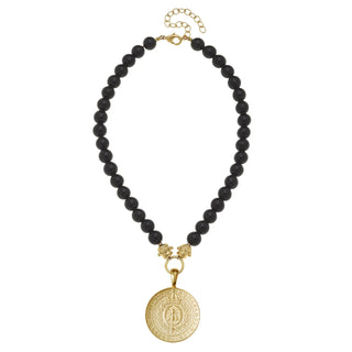 Gold Napolean Bee Coin On Black Onyx Necklace