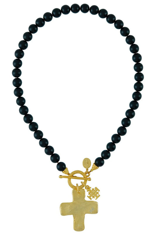 Gold Napolean Bee Coin On Black Onyx Necklace