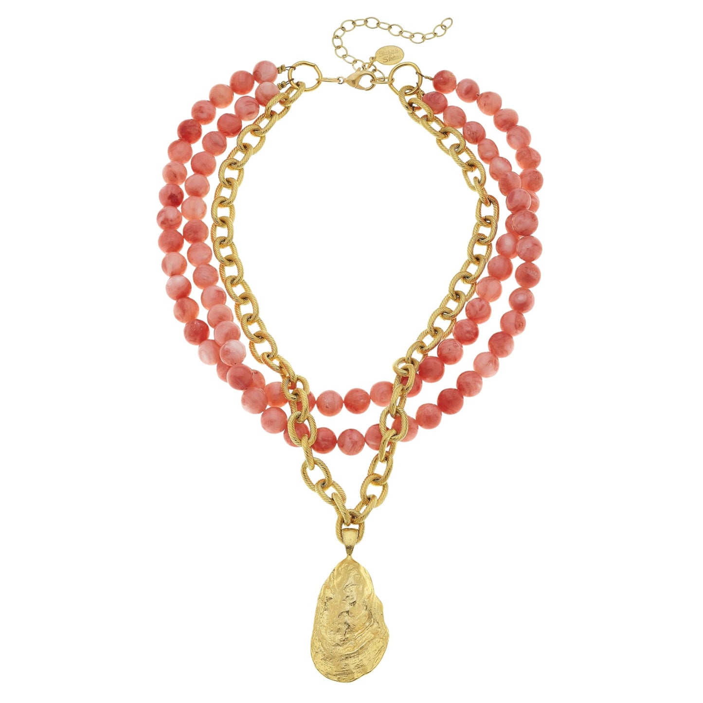 Pink Coral Oyster Shell Necklace Gold Chain