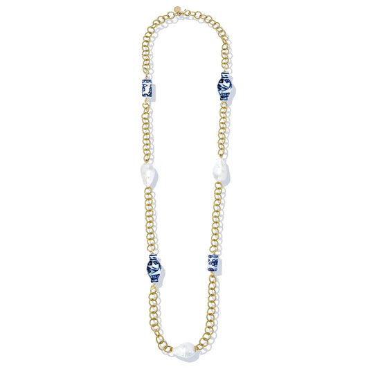 Blue & White Chain Wrap Necklace