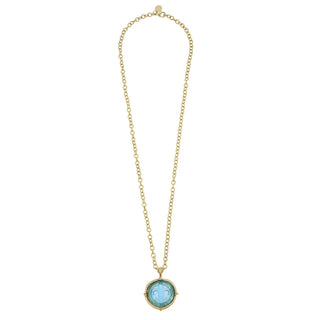 Gold & Aqua Ventian Glass, Fleur Chain Necklace
