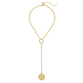 Gold Lariat W/ Coint Pendant Necklace