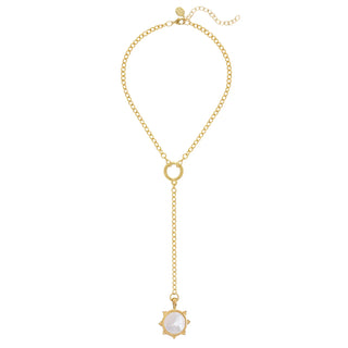 Gold Lariat W/ Mother Of Pearl Pendant Necklace