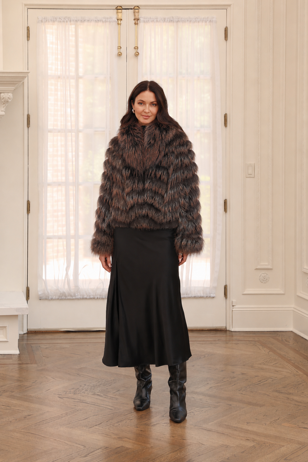 Truffle Rosewood Silk Reversible Fur Bomber Jacket