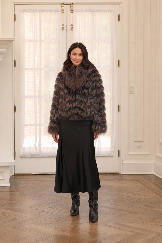 Truffle Rosewood Silk Reversible Fur Bomber Jacket