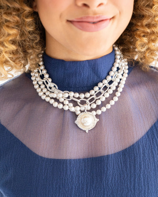 Pearl Cab Silver Multi-Strand Necklace