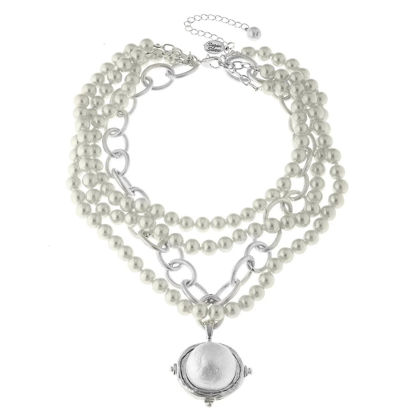Pearl Cab Silver Multi-Strand Necklace