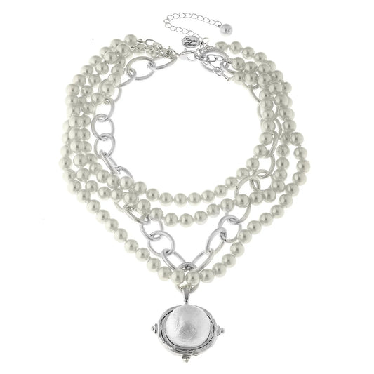 Pearl Cab Silver Multi-Strand Necklace