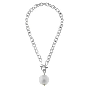 Cotton Pearl Toggle Necklace - Silver