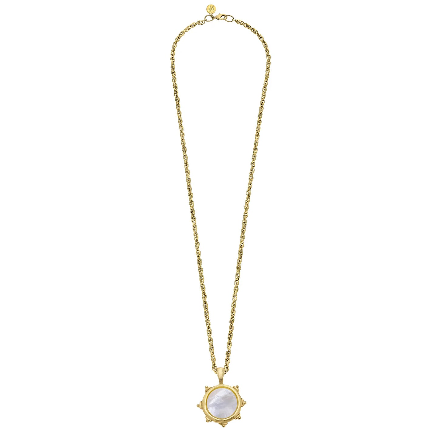 Gold W/ Mother Of Pearl Pendant On Large Gold Chain Necklace