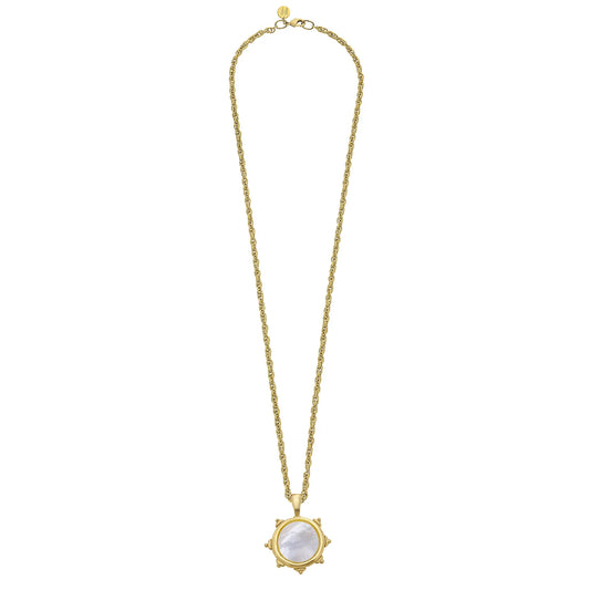 Gold W/ Mother Of Pearl Pendant On Large Gold Chain Necklace