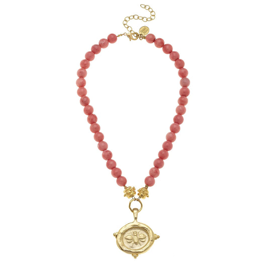 Handcast Gold Bee Intaglio - Pink Coral
