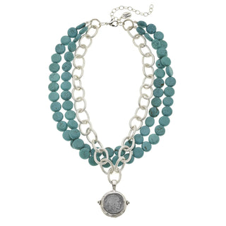 Silver Indian 3-Row Turquoise Necklace