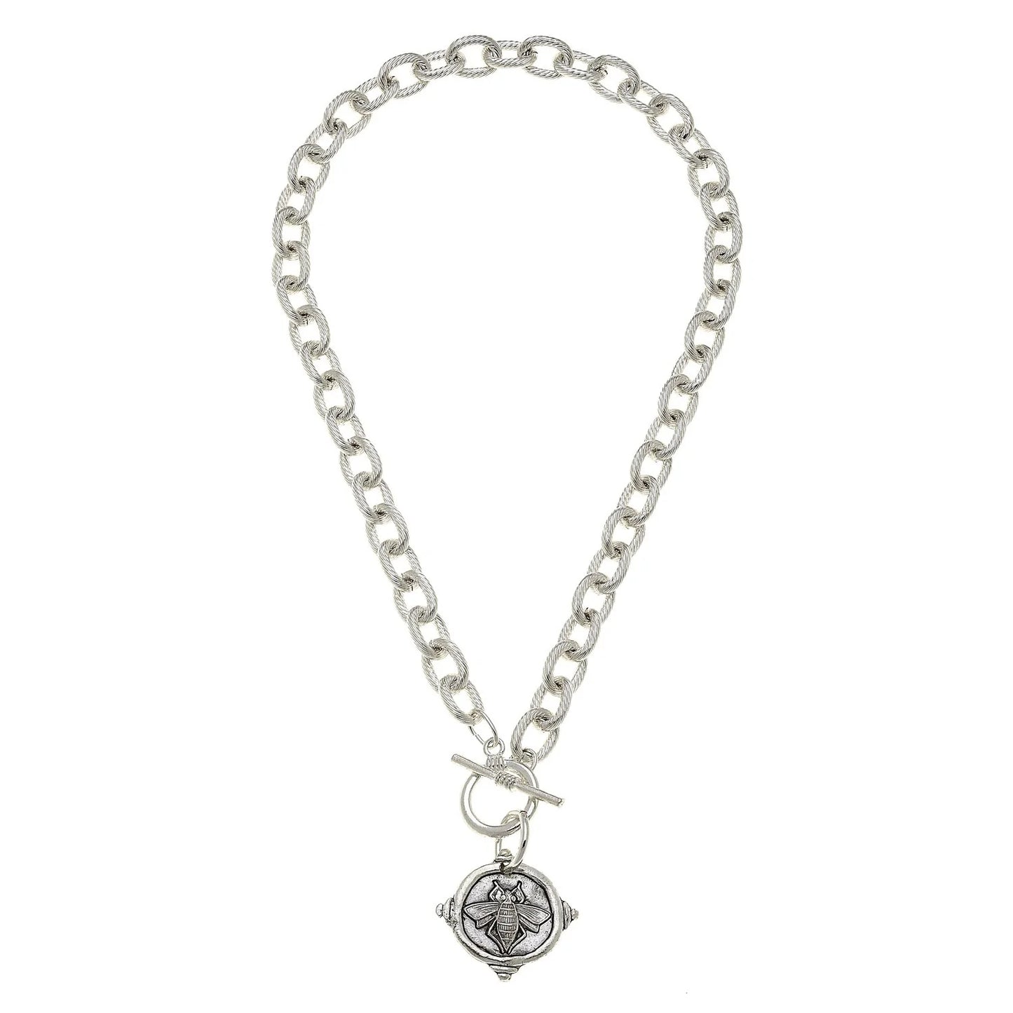 Silver Bee Intaglio Toggle Necklace