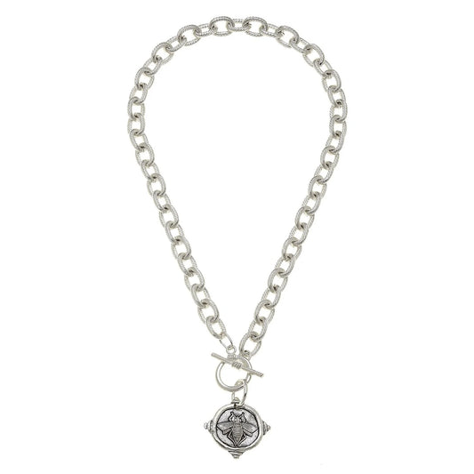 Silver Bee Intaglio Toggle Necklace
