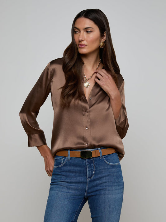 Dani Silk Sleeve Blouse - Brown