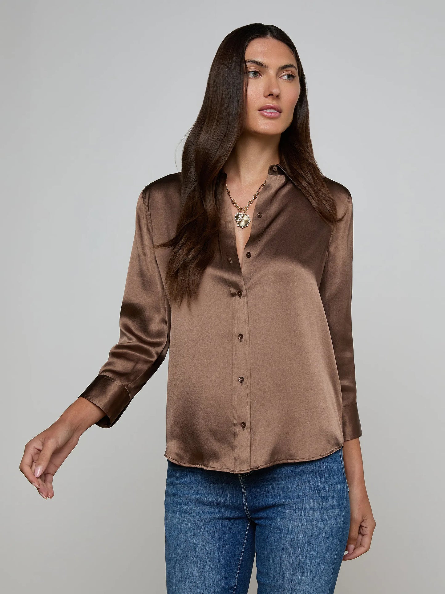 Dani Silk Sleeve Blouse - Brown
