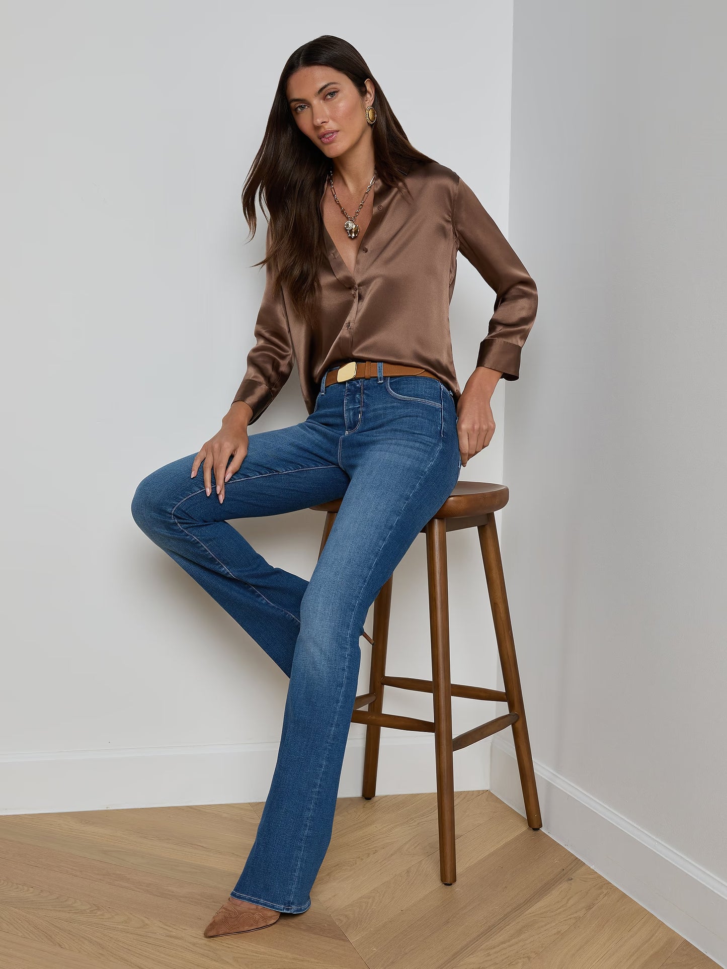 Dani Silk Sleeve Blouse - Brown