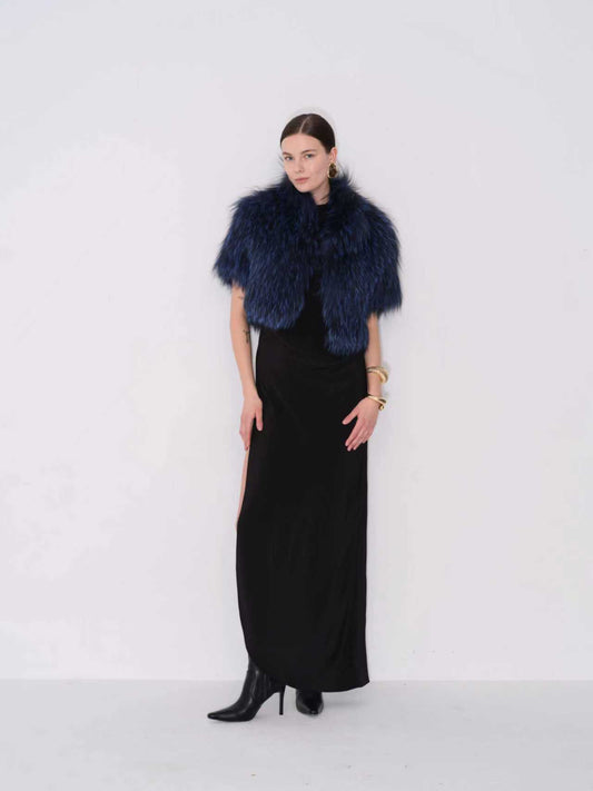 Royal Blue Knitted Fox Bolero