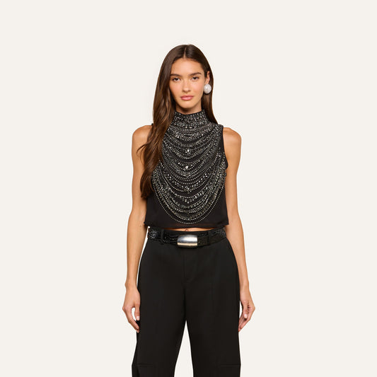 Black Crystal Yun Draped Tank
