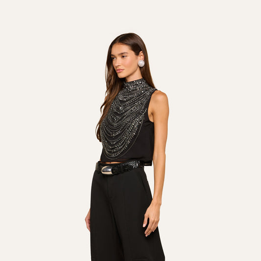 Black Crystal Yun Draped Tank