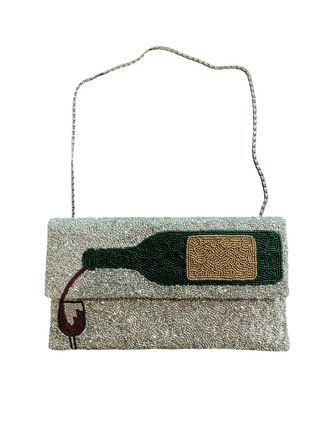 Silver Purse with Green Bottle Pouring