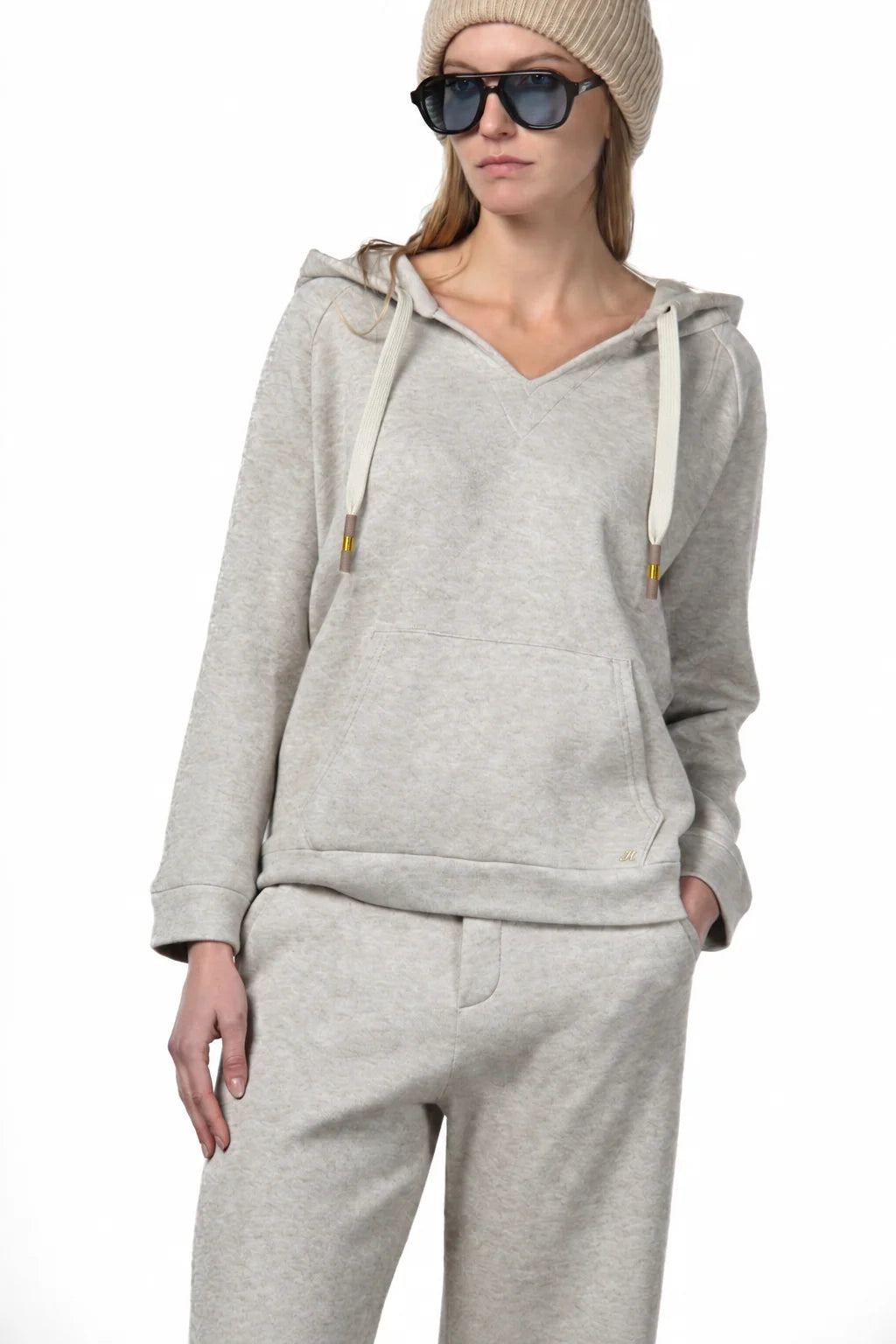 Beige Jersey Hoodie