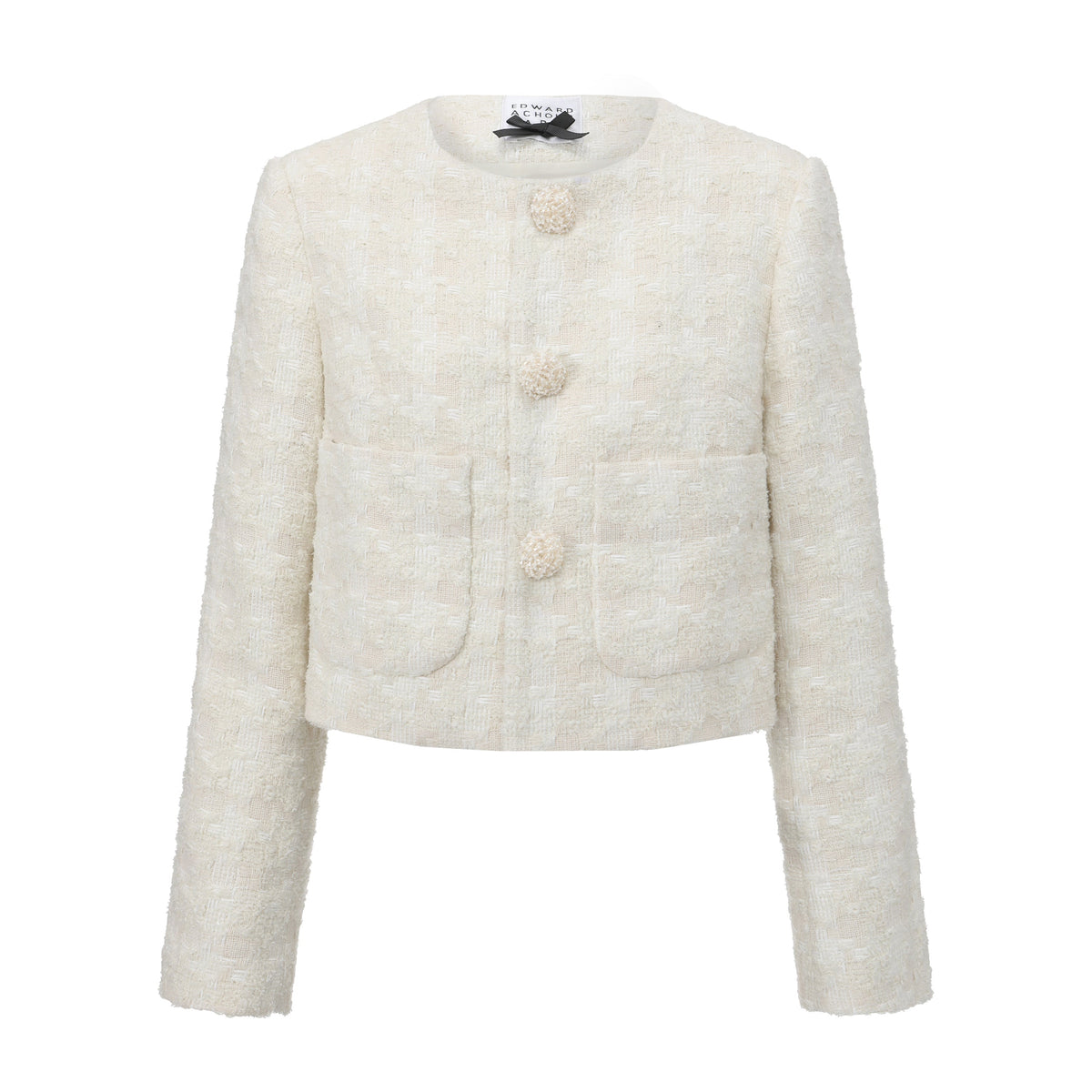 Ivory Cropped Collarless Boucle Jacket