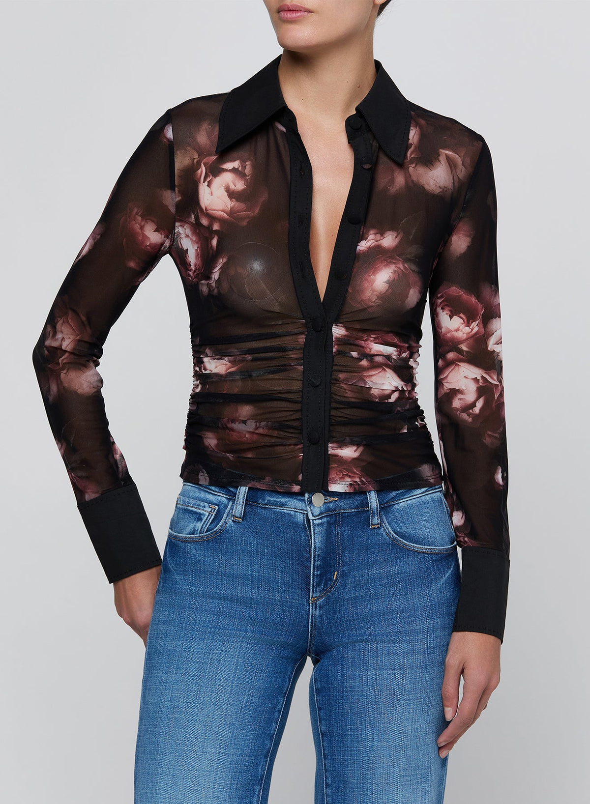 Black Rose Isola Mesh Button Up