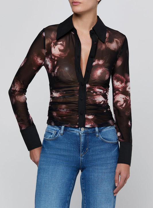 Black Rose Isola Mesh Button Up