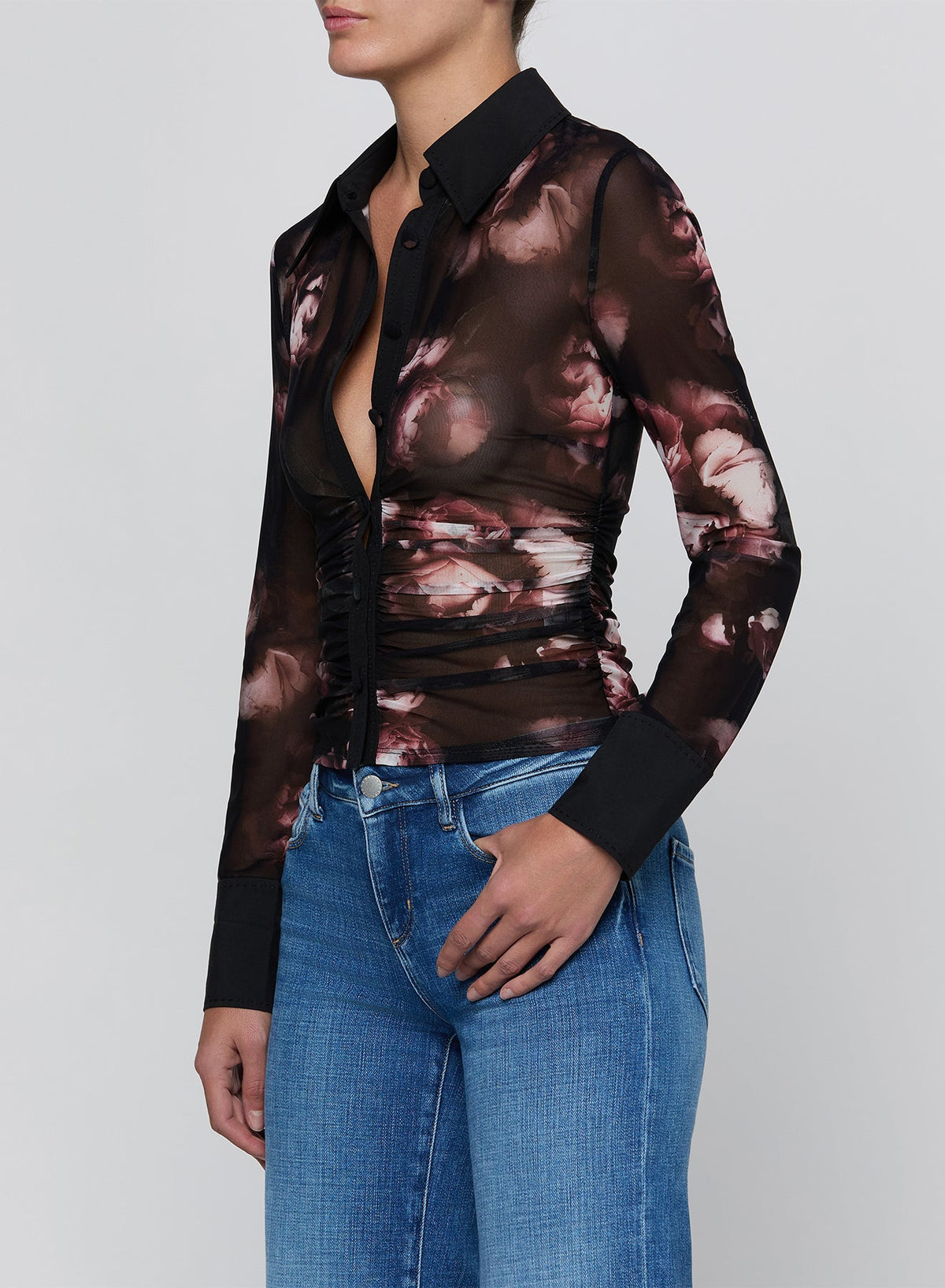 Black Rose Isola Mesh Button Up