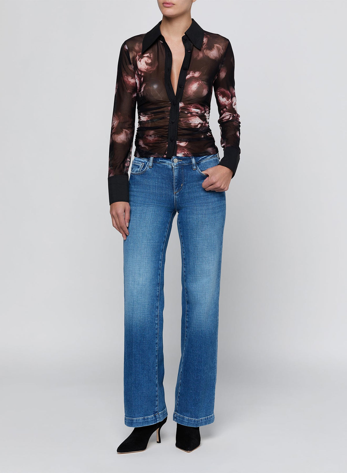 Black Rose Isola Mesh Button Up