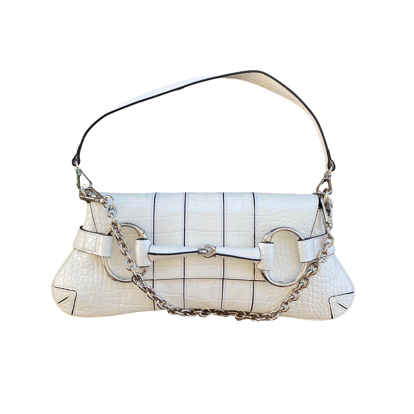 White Print Croc Shoulder Bag