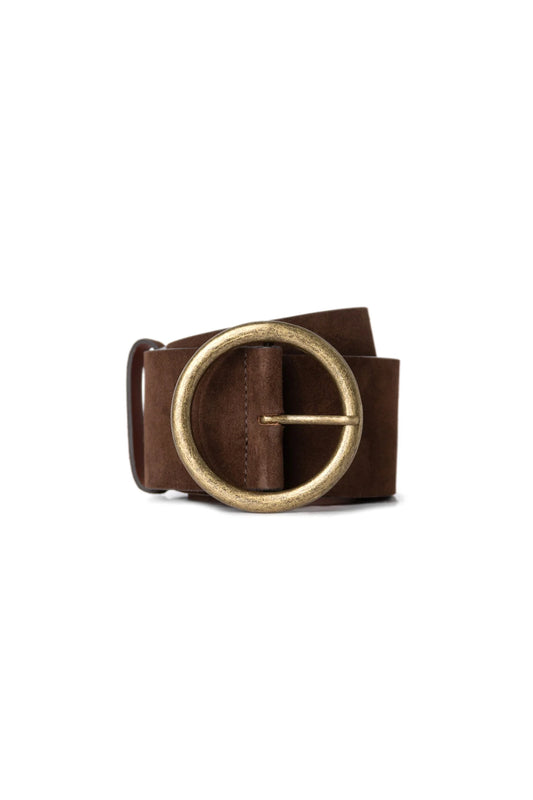 Genuine Suede Belt with Round Antique Buckle