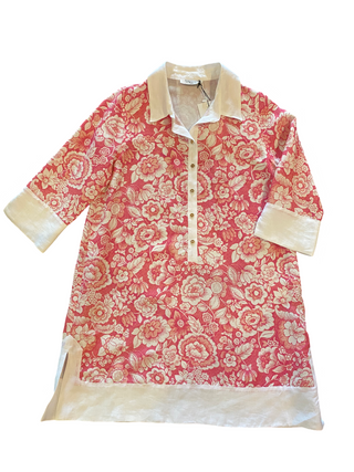 Printed Button Front Linen Tunic