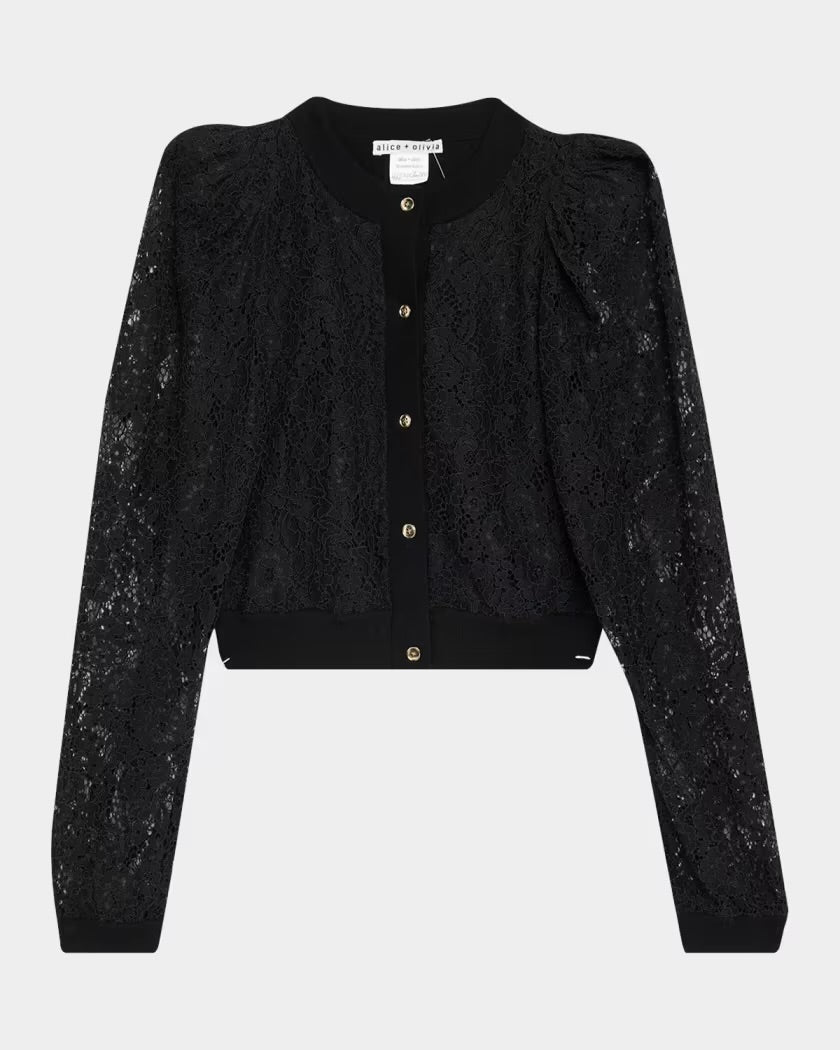 Black Kitty Lace Overlay Cardigan