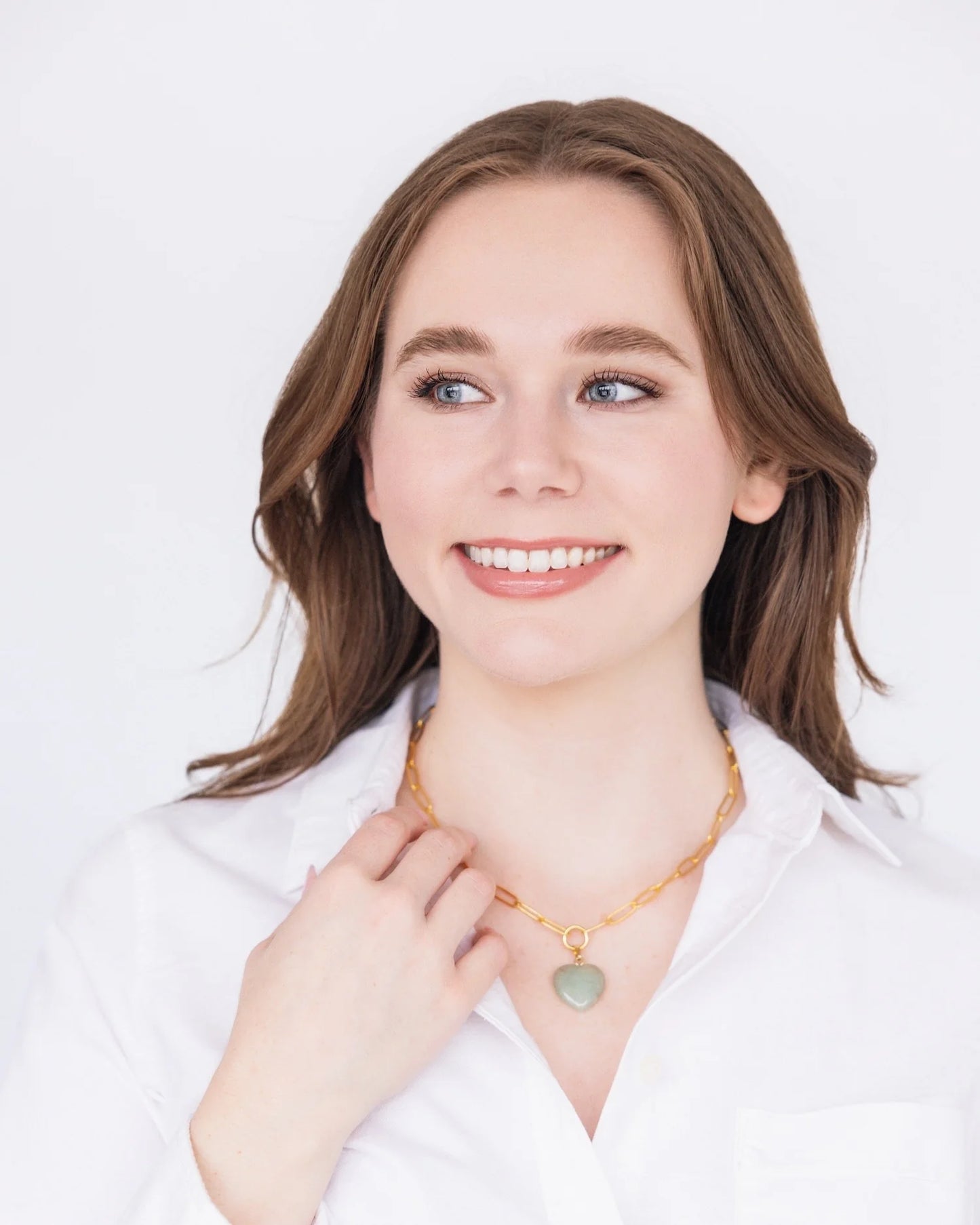 Audrey Heart Necklace - Green Jade
