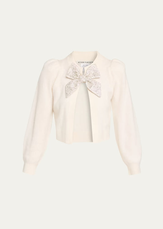 White Kitty Cardigan with Bow