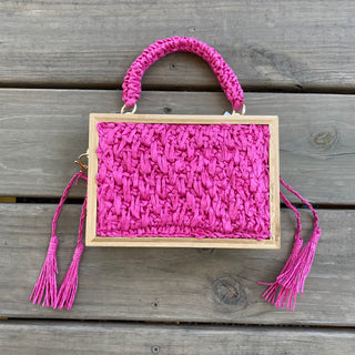 Rafia Box Clutch Pink