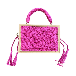 Rafia Box Clutch Pink