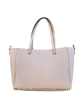 Large Shoulder Bag With Studs, Nude