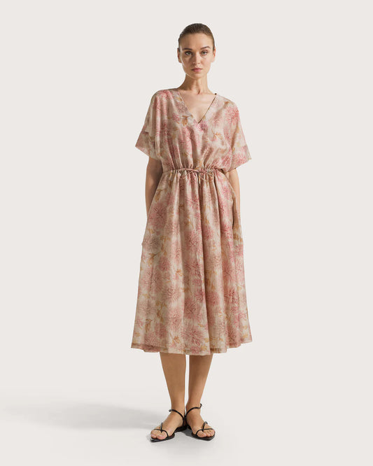 Blended Linen Organza Midi Dress