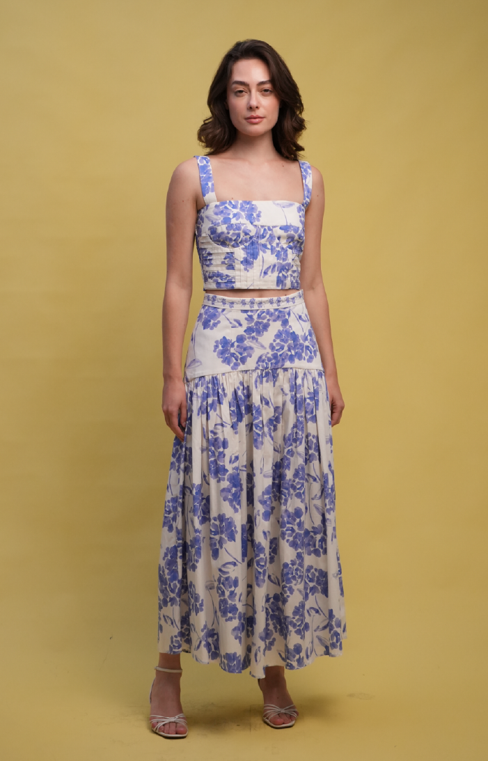 Aisha Midi Skirt - Hydra Blue Cream